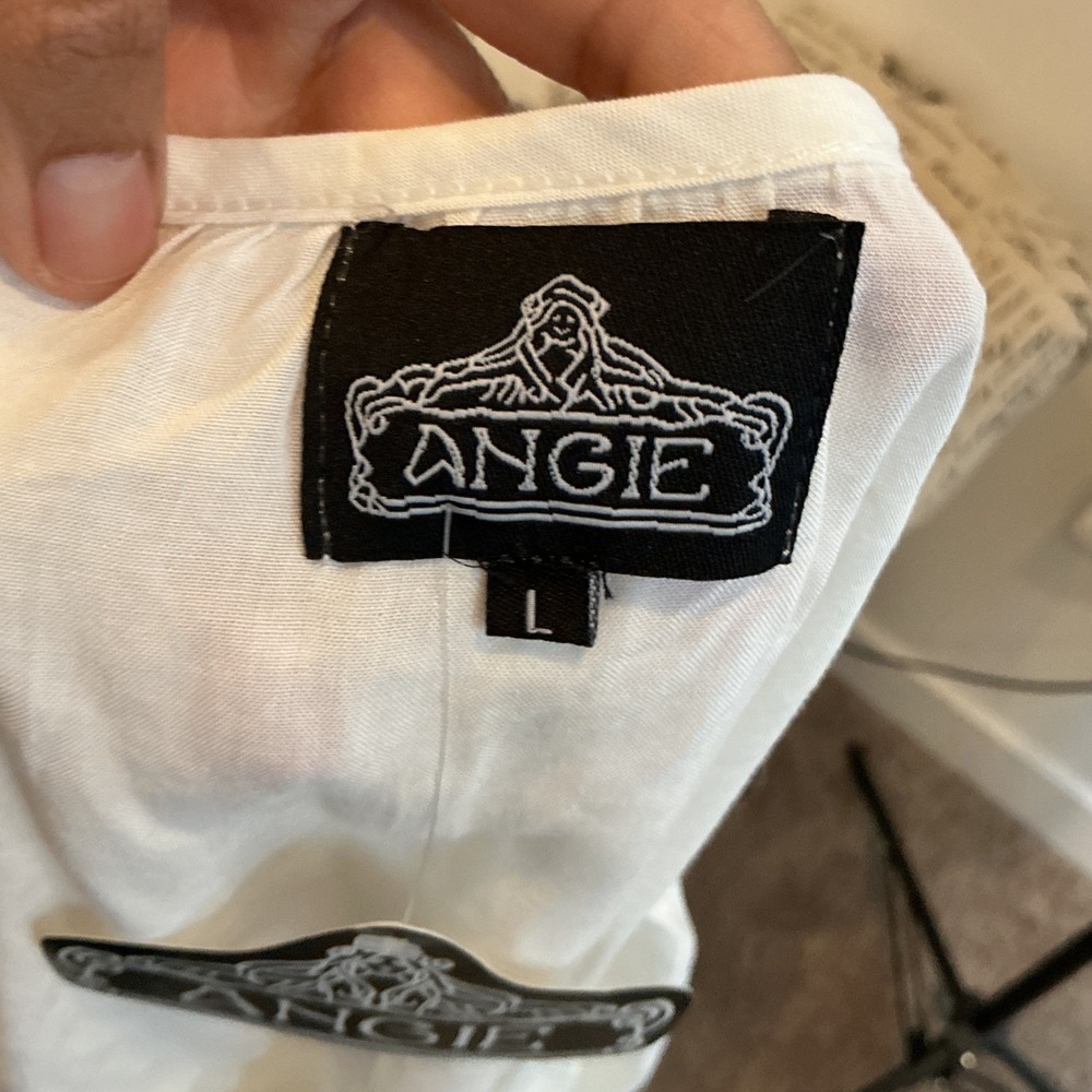 ANGIE White Embroidered Boho Tunic‎ Top Blouse Dolman Sleeve Size L - Picture 4 of 6